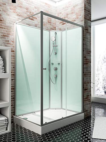 Schulte cabine de douche complète en kit 120 x 90 x 204 cm (bac de douche inclus), alu-argenté, avec porte coulissante,...