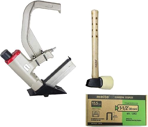 meite MFS50 - Engrapadora de clavadora neumática de calibre 15-12 de 1-12 a 2 pulgadas con mazo de grafito de ingeniería de ingeniería con mazo de