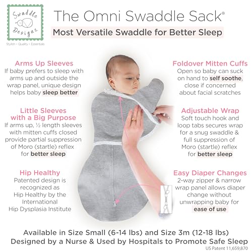 Image of SwaddleDesigns 6-Way Omni Swaddle Sack, Arms Up Swaddle for Newborn, More Options to Calm Startle Reflex, Improves Sleep