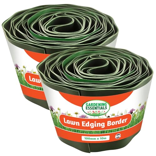 SOL 2pk Lawn Edging Border, 100mm x 10m Garden Edging, Flexible & Durable Plastic Lawn Edging Strip, Ideal for Grass, Gravel & Path Borders, Weather-Resistant for Neat & Defined Outdoor Landscaping