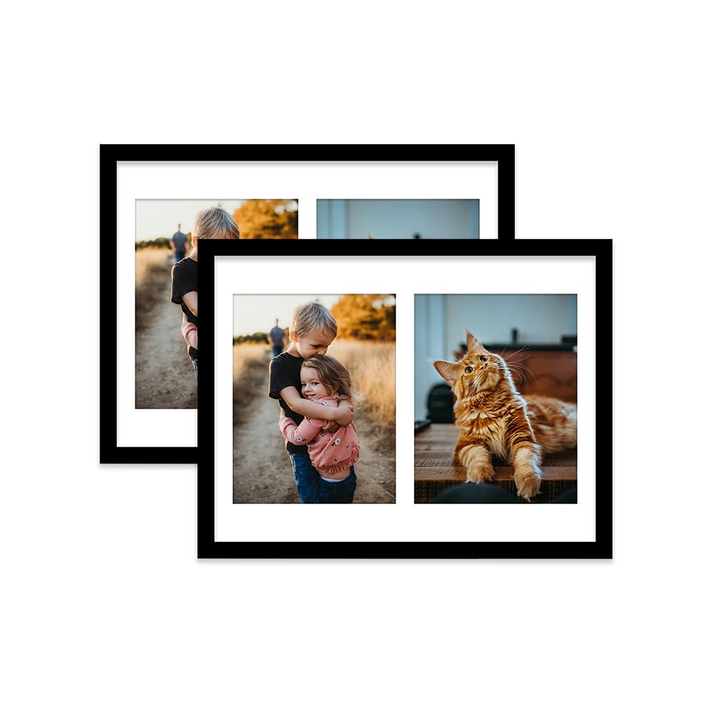 Black Multi Photo Frame - Holds 2 x 9x7 Pictures, Family Collage Picture Frame for Wall Display, 16x12 Frame size, Set of 2