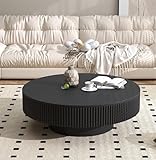 Apicizon 31.5'' Black Round Fluted Coffee Table for Living Room, Mordern Wood Coffee Table, Drum Coffee Table for Small Space, Center Accent Table, Mid-Century End Table for Apartment