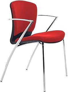Silla rocada confidente estructura cromada con brazos.tela ignifuga color rojo altura 82cm base 52x56cm