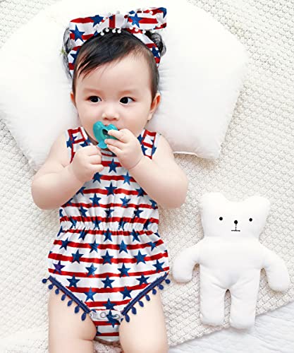 Leapparel Newborn Baby Girl Outfits 4th of July American Flag Jumpsuit Comfortable Sleeveless Rompers for Infant Stars Stripe Bodysuit Cute Birthday Playsuit 3-6 Months Baby First Summer Clothes - Thumbnail 4