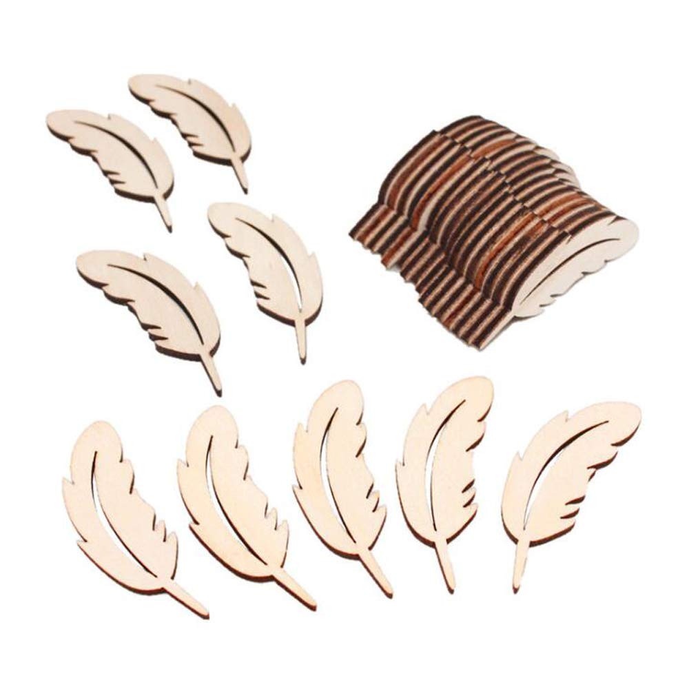 Voanzo 25Pcs Wooden Shaped Feather Ornament Unfinished Wood Slices For Diy Craft Party Wedding Decor Accessories