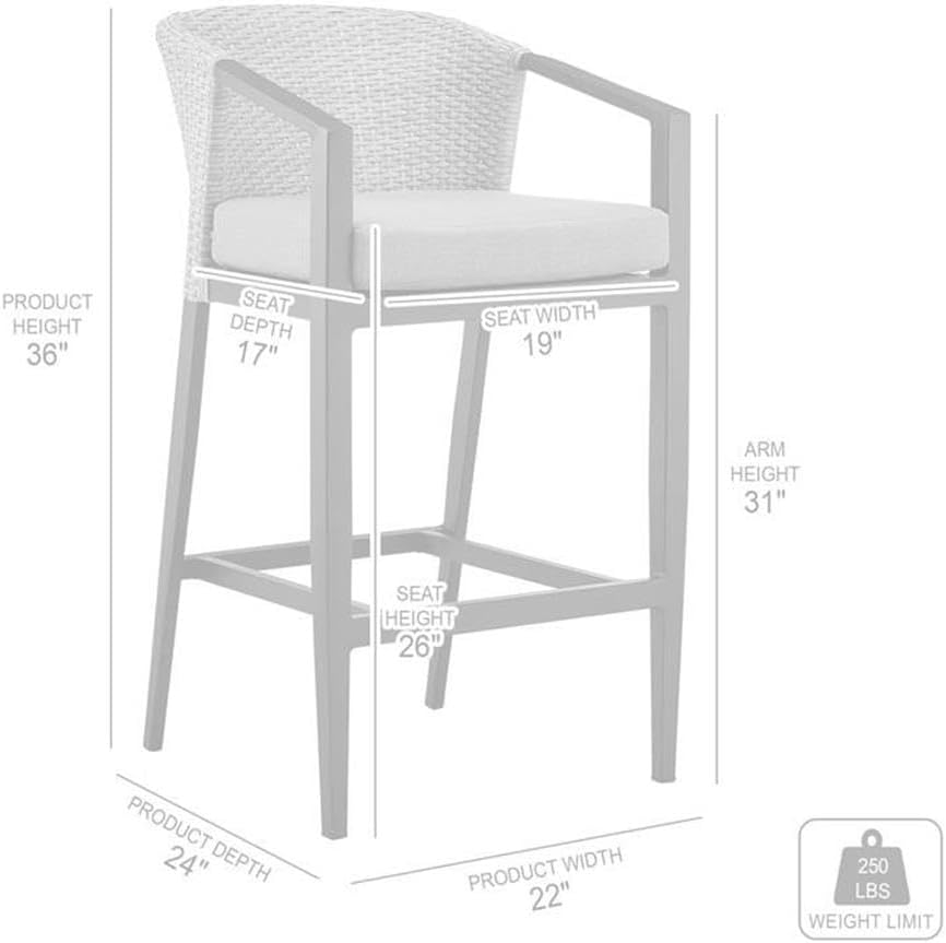 BOWERY HILL 26" Aluminum Outdoor Counter Height Bar Stool, Gray Finish, Hand-Woven Wicker Back, Weather-Resistant Cushions, Ergonomic Design, Powder-Coated Frame, Patio, Garden, or Poolside Use