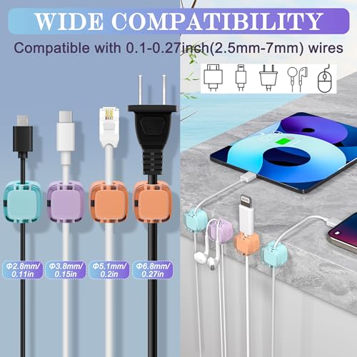 6 Pack Magnetic Cord Organizer,Magnetic Desk Cable Clips Management,Adhesive Charger Cable Clips Holder Keeper Organizer (Color Mix)