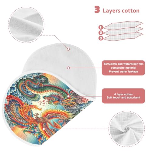 Kigai Dragon and Phoenix Baby Muslin Burp Cloths 4 Pack, Soft 4 Absorbent Layers Cotton Burp Rags for Newborn Girls Boys3