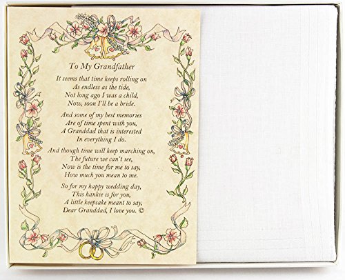 Wedding Handkerchief Poetry Hankie (For Bride's Grandfather) White, Wedding Keepsake, Beautiful Poem | Long-Lasting Memento for the Brides Grandpa | Includes Gift Storage Box