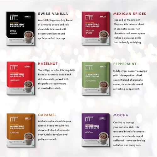 Image of COCOSUTRA Sugar Free Drinking Chocolate Hamper | 3*6 Single Serve Sachets | 6 Premium Hot Chocolate Flavors | Zero Sugar, Low Carb, Low Calorie | Stevia & Erythritol based | Healthy Gift | Vegan | 360g
