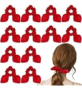 ACO-UINT 12 Pack Satin Scrunchies with Tails - Bow Hair Accessories for Thick Hair, Red Bunny Ear...