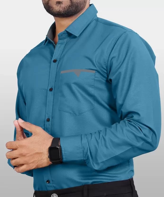 Image of CB-COLEBROOK Men's Regular Fit Solid Soft Touch Cotton Casual Shirt with Pocket Design with Spread Collar & Full Sleeves (Available in Plus Size)