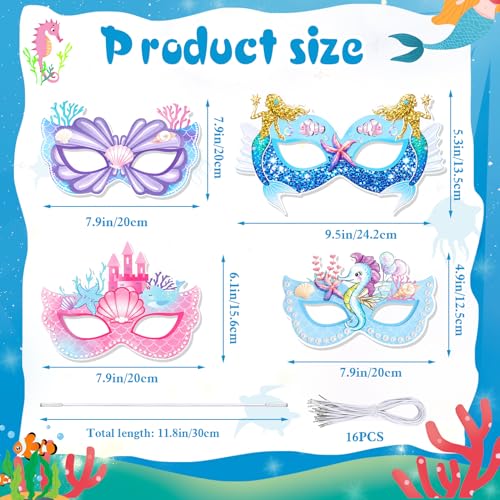 Máscaras de sirena Konsait de papel infantil con cuerda elástica pack de 16 unidades para disfraz 2