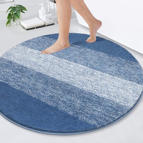 Enyhom Groß Rund Badematte 120 cm Blau, Weich rutschfest Badteppich...