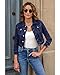 luvamia Womens Fashion Long Sleeve Button Down Stretchy Denim Jean Jacket Cropped Jean Jacket Casual Jackets For Women Jean Top Dark Blue Size X-Large Fits Size 16 / Size 18