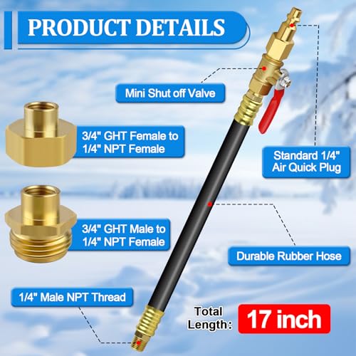 RV Winterizing Kit Sprinkler Blowout Adapter with Shut Off Valve-12 inch RV Winterizing Hose Tool Kit-Air Compressor Kit Male & Female Quick Connect Blow Out Fitting Plug (12''-1pcs) by Boltigen - Image 3