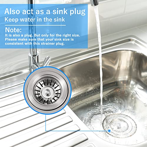 Upgraded Kitchen Sink Plug Strainer Stainless Steel Strainers Sink Plugs Replacement Drain Stopper for Food/Hair Catcher - UK Sinks Hole Diameter (78mm)