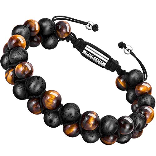 murtoo Homme Bracelet Oeil de Tigre Huile Essentielle Diffuseur Bracelet Femme Bracelet Couple Réglable (Vine)