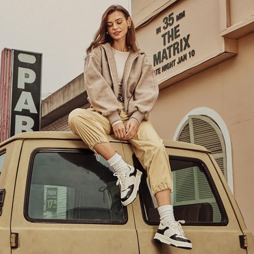 Image of BEAU TODAY Platform White Sneakers for Women,Leather Casual Tennis Shoes