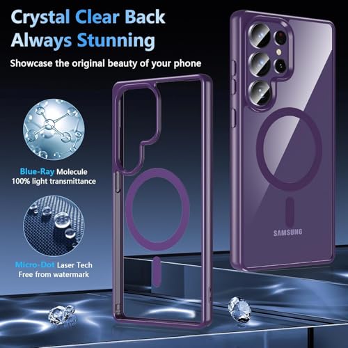 Image of REALCASE Polycarbonate For Samsung Galaxy S24 Ultra Case | Compatible For Magsafe | Magnetic Transparent Back | Military Grade Shockproof Drop Protection Slim Bumper Cover Phone Case (Clear Purple)
