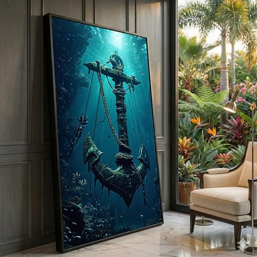 Toile ancre sous-marine peinture vie marine océan 60x105