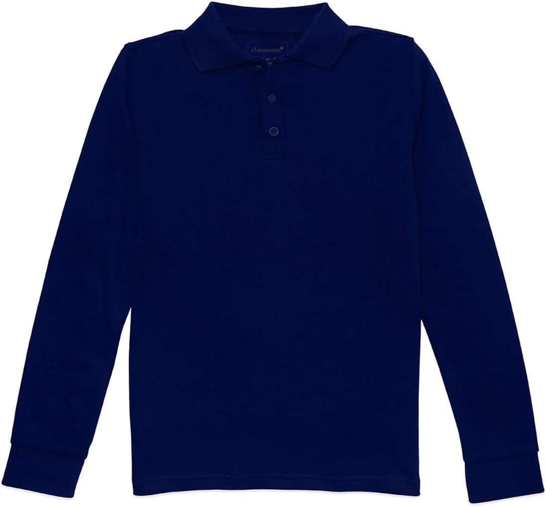 Classroom School Uniforms Adult Long Sleeve Fitted Interlock Polo CR854X, S, Dark Navy