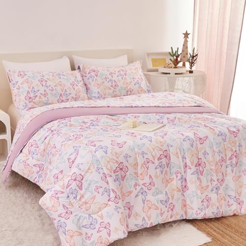 Image of Yibeizi Butterfly Kids Comforter Set for Girls Full Cute Bedding