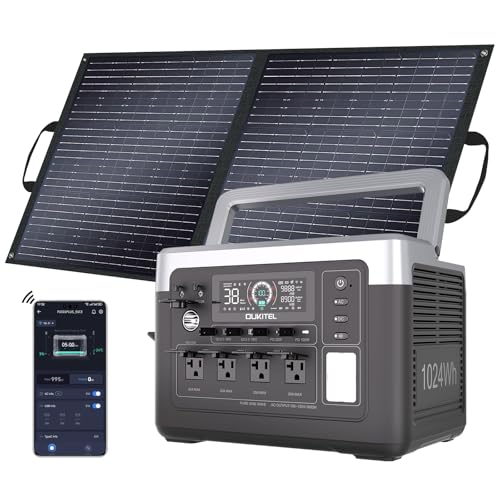 OUKITEL P1000 Plus 1800W/1024Wh Power Station with 100W Solar Panel, 1200W Fast Charging, Solar Generator with 4 AC Outlets (3600W Peak), APP Control Battery Backup for Home, Camping & RVs