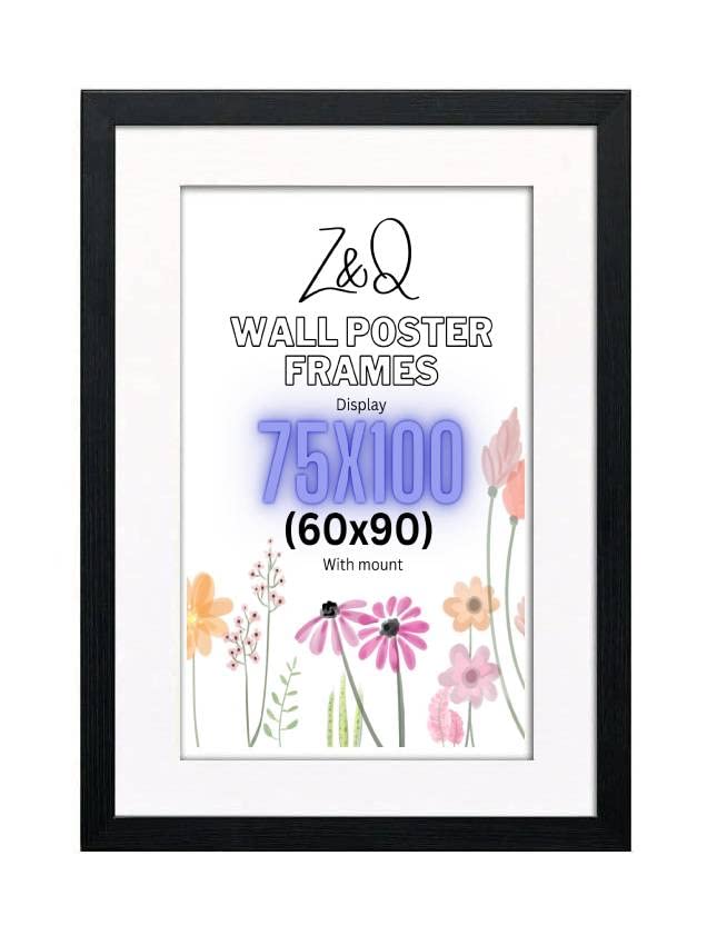 Z&Q Black Picture Frame with White Mount 75x100cm (60x90cm) Print Wall Poster Frame - Portrait and Horizontal Wall Hooks Photo Frame for Display Pictures-Jigsaw Puzzle-Art Work
