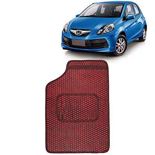 Image of Kingsway Dotted Design Car Floor Foot Mats Universal Fit for Honda Brio, Model Year : 2011 Onwards, Water and Dustproof, Color Red, Set of 5 Pieces