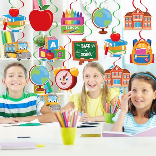 Image of 40Pcs Back to School Hanging Swirl Decorations, Classroom Ceiling Hanging Swirls Welcome Back to School Foil Swirls Streamers for Classroom Party Decorations