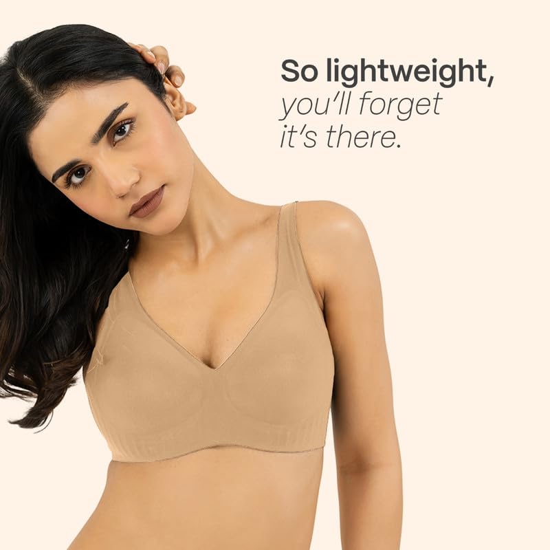 Image of B'There Women's Premium Medium Coverage Seamless Plunge Bra | Deep Neckline T-Shirt Bra with CloudSoft Everyday Comfort, Non-Wired Design & Non-Removable Molded Cups | Low-Cut Bra
