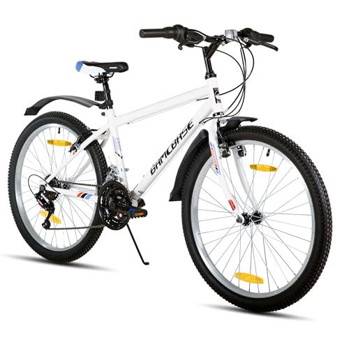 Hiland Bicicleta de Montaña de 24 Pulgadas para Jóvenes y Adultos, Bicicleta de Montaña con 18 Velocidades, Doble Frenos en V, MTB para Mujeres y Hombres, Blanco