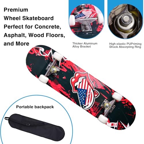 Image of Skateboards for Beginners Kids Boys Girls and Adults,31''x8'', 7-Layer Maple, Double Kick Concave, Fascinating Cool, Solid&Durable