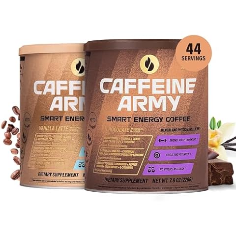 CAFFEINE ARMY - Kit With 2 Keto Instant Coffee - Functional Energy Drink - High Performance and Focus - Gluten Free - Sugar Free - Hot or Iced - Vanilla & Chocolate, 2x7.76oz Cover