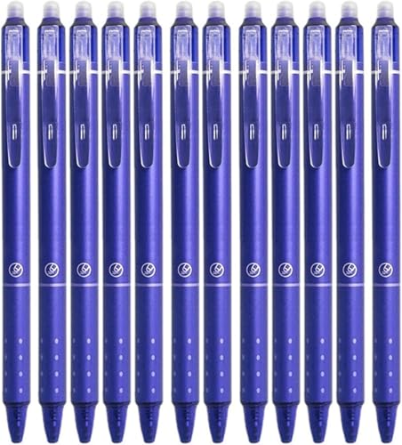 12Pcs Erasable Gel Ink Pens - Retractable Pens 0.5mm Blue Ink Smooth Writing Pen Office Supplies School Office Pen for Women Men Girls Boys (Blue Ink)