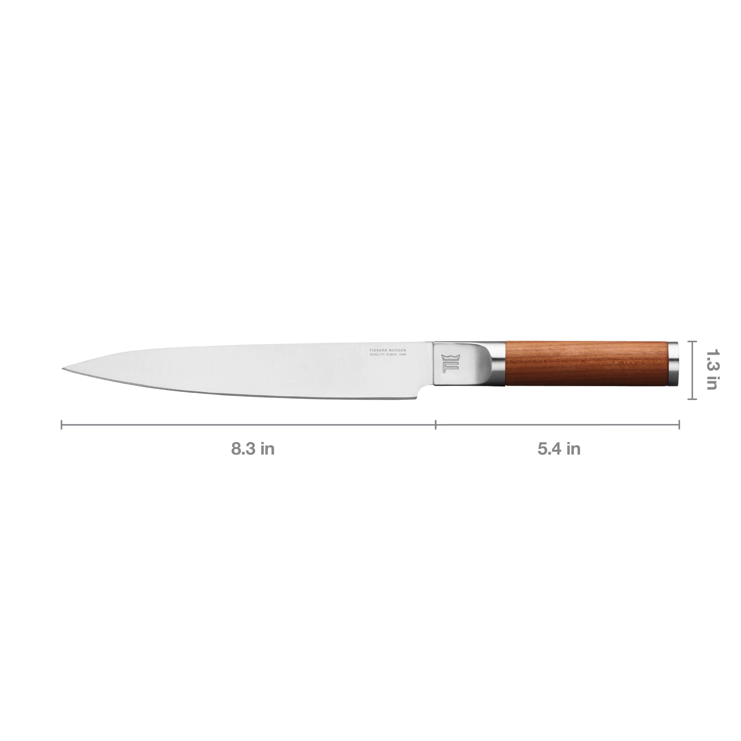 Fiskars Norden Tranchiermesser, Klingenlänge 21,1 cm, Fleischmesser mit gerader Klinge aus deutschem Stahl und Griff aus finnischem Birkenholz, Stahl/Holz, Braun, 1026422