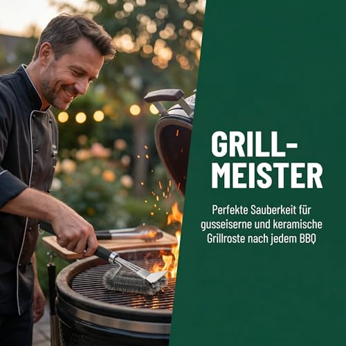 【Premium】 Grillbürste Edelstahl 3-in-1 mit Schaber, PP Wärmedämmung, 45,5cm Langer Reinigungsbürste Grillbürste mit Edelstahl Schaber & Dichter Borsten für Gasgrill, Holzkohlegrill und Grillrost