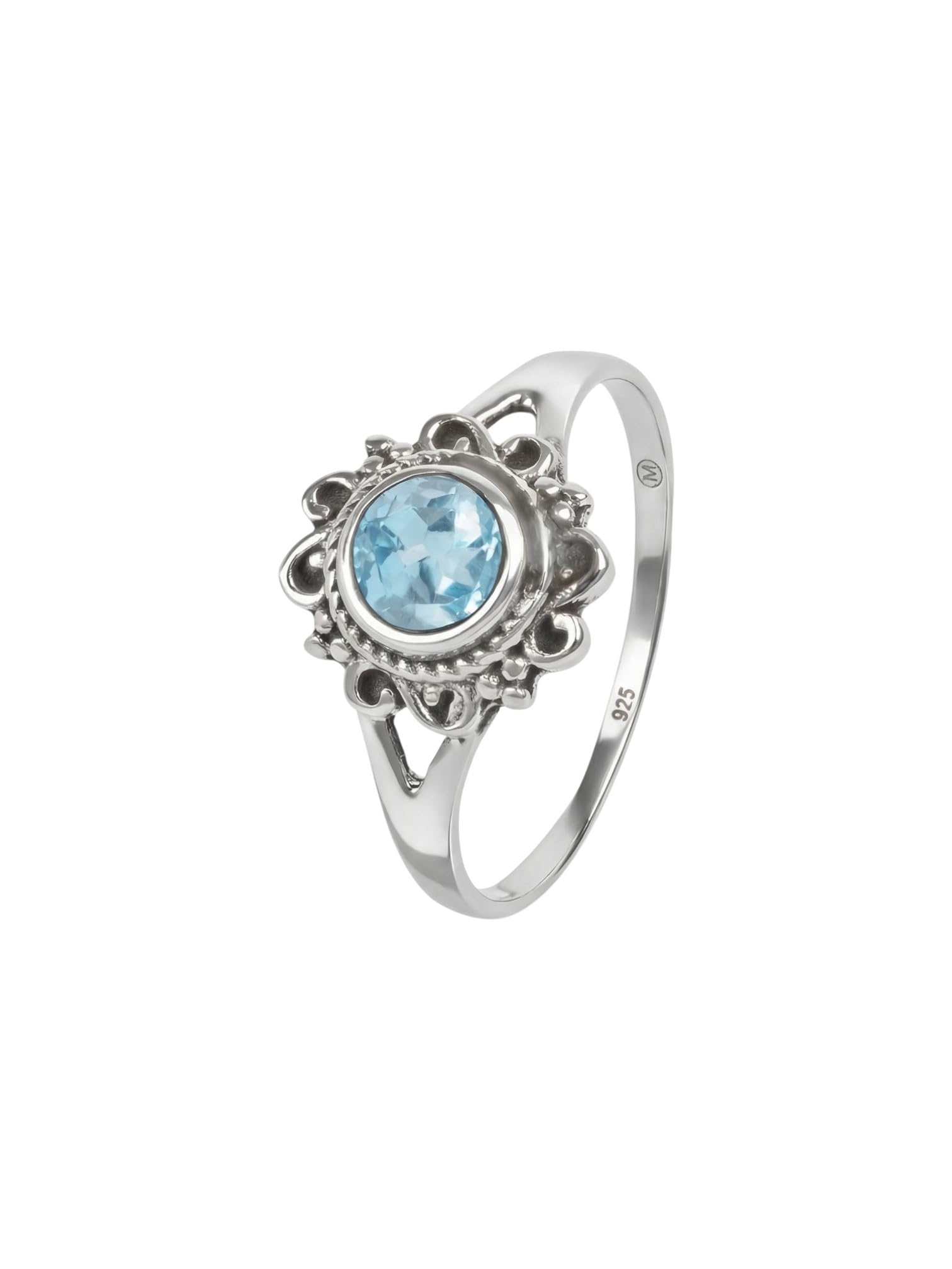 mantraroma Silberring Damen 925 Sterling Silber – runder Edelstein Ring, Vintage Statement Ring Schmuck, elegantes Geschenk für Frauen
