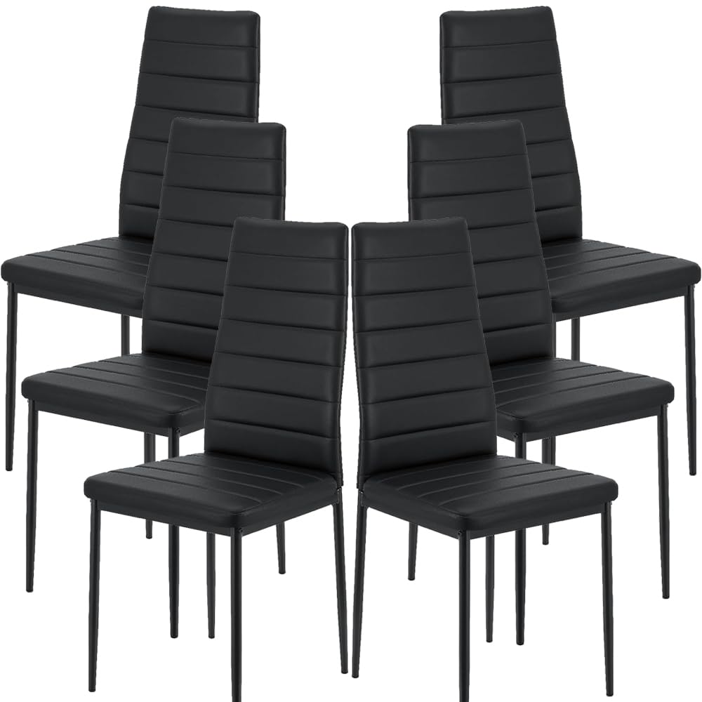 LEADZM küchenstühle 6er Set Esszimmerstühle mit hoher Rückenlehne wasserdicht für Esszimmer & Küche Esszimmerstuhl Stühle 120kg (Schwarz, 6er Set)