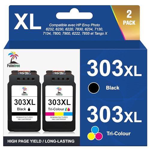 Palmtree 303XL 303 XL Compatible pour Cartouche HP 303 XL Noir et Couleur Encre pour HP Envy Photo 6232 6230 6220 7830 6234 7130 7134 7800 7900 6222 7855 6252 6255 6258 7120 7132 Tango X (2-Pack)
