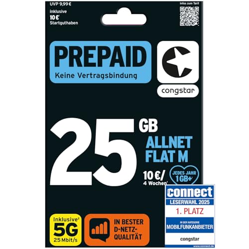 congstar Prepaid ALLNET M SIM-Karte ohne Vertrag I Prepaid-Paket...
