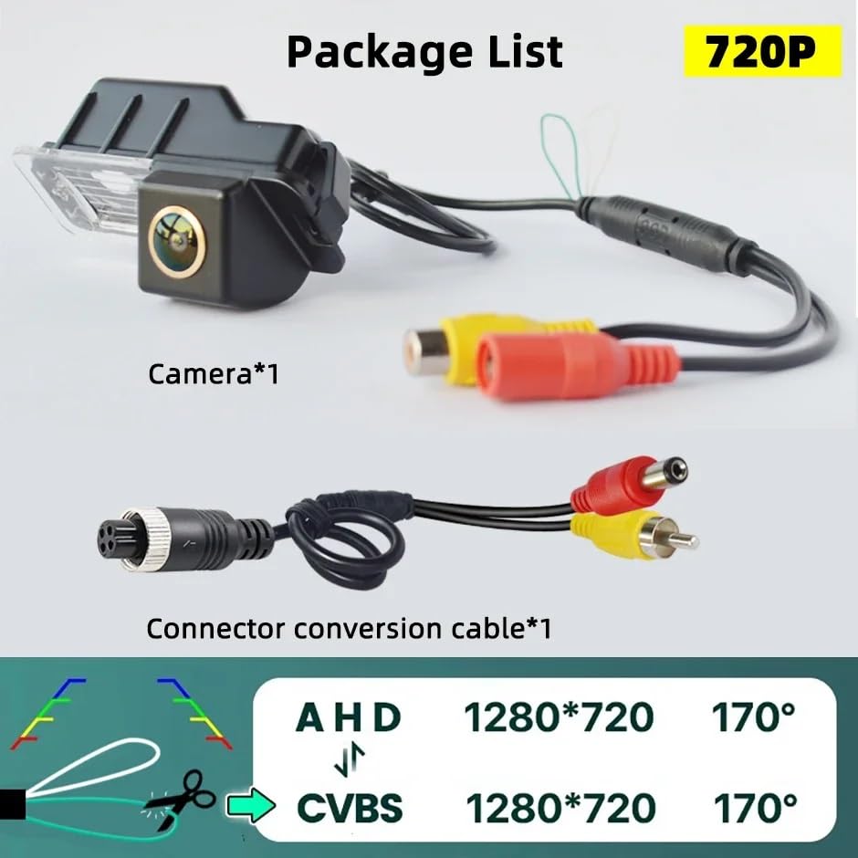 Caméra recul Jetta AHD vision nocturne grand angle 170 degrés