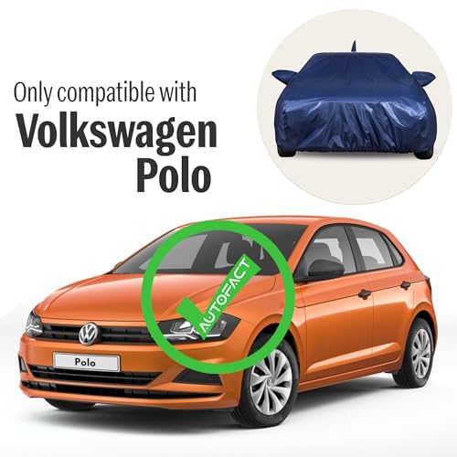 Image of Autofact 210D SuperDuper Waterproof Car Cover for Volkswagen Polo | All-Weather Protection, UV & Heat Resistant, Windproof with Buckle Belt, Scratchproof & Dustproof, Navy Blue Color