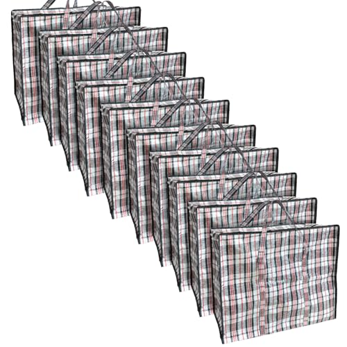 ANSIO Large Laundry Bags Pack of 10 Storage Bags Reusable Laundry Bags with Zips Ideal for Moving House Clothing & Wardrobe Storage (60L x 25W x 50H cm)