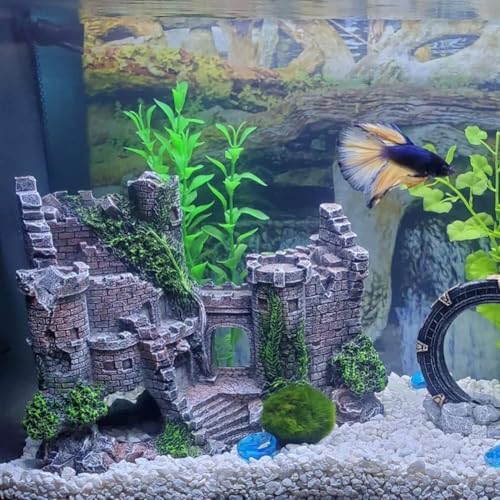 Image of Kizzy Pets Aquarium Decoration Resin Castle - Fish Tank Supplies Accessories, Eco-Friendly Fish Tank Aquarium Ornament for Natural Looking (L-7 W-2.3 H-5)
