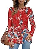 WNEEDU Womens Long Sleeve Casual Tops Fall Sweaters Winter Tops for Women Floral Orange M