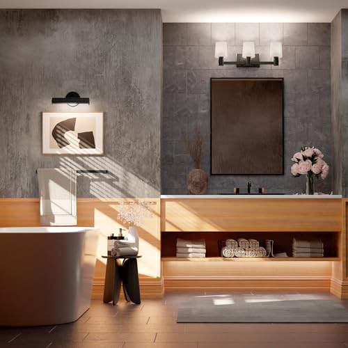Image of Kichler Adani 3-Light Bathroom Vanity Light Fixture, Modern Wall Lighting with Opal Glass in Black for Bathroom or Powder Room Over Mirror (8.25 inch x 24 inch), 55176BK