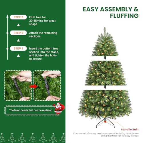 SHareconn 6ft Pre Lit Christmas Tree with 250 Warm White LED Lights, 8 Adjustable Lighting Modes, 778 Branch Tips, Foldable Metal Stand, Artificial Christmas Trees for Home Party Decoration, Green - Image 3