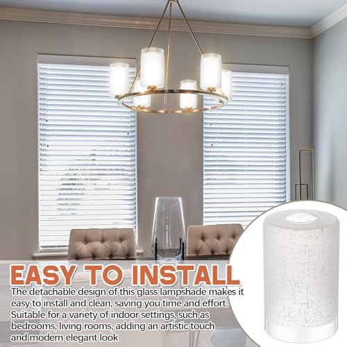 Image of Teenyyou 1 Pcs White Linen Frosted Glass Shade Replacements for Pendant Light Fixtures Glass Lamp Shade Cover, 1-5 /8 Inch Fitter E26 Base, 4 inchw x 6 inchh, Replacement Lamp Globe for Chandelier Wall Sconce